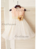 Blush Pink Sequin Ivory Tulle With Champagne Flower Sash Knee Length Flower Girl Dress